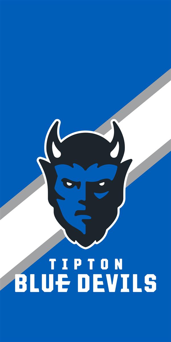 Blue wallpaper with Blue Devils logo and a stripe behind it